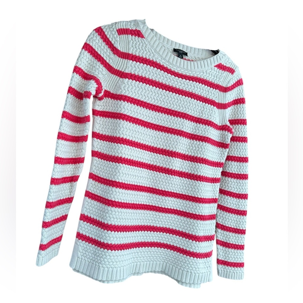 Talbots Honeycomb Textured Knit Crew Neck Pullover Sweater Striped Pink White SP